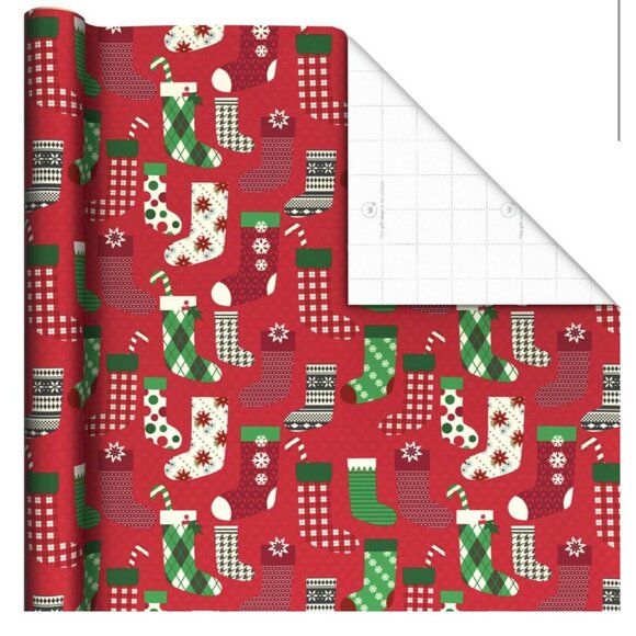 Hallmark Stockings on Red Jumbo Christmas Wrapping Paper 90 sq. ft. - Picture 2 of 5